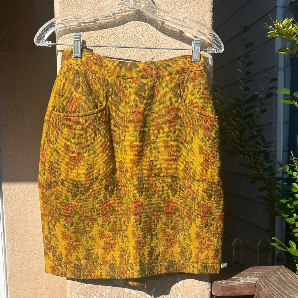 Urban Outfitters Mustard Floral Pencil Skirt